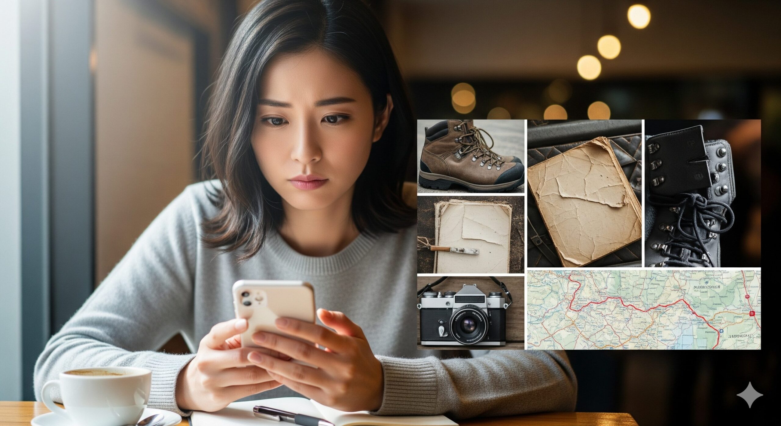 彼氏へのお土産のヒントをスマホで探す日本人女性